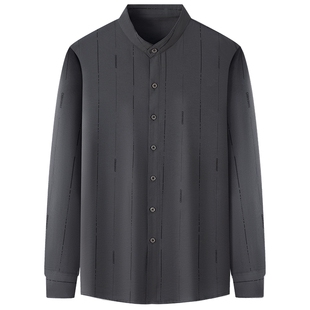 中老年爸爸春装新中式国风衬衫长袖40岁50中年男士休闲衬衣中山装