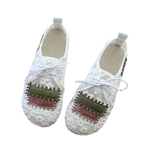 蕾丝网面鞋仙女单鞋夏季新款女鞋亚麻文艺范舒适平底鞋包头凉鞋女