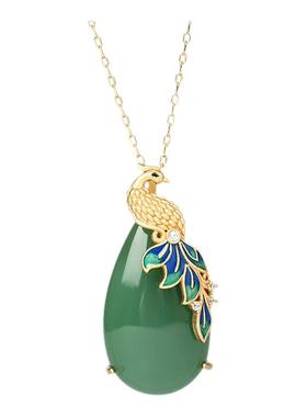 国潮珐琅古法金工艺镶仿和田玉项链女复古代中国风旗袍汉服陪饰品