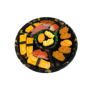 圆盘分格寿司打包盒五格四格六格水果沙拉圆形一次性带格寿司拼盘