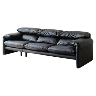 Maralunga马拉伦加意式极简小户型客厅中古直排全真皮三人位沙发