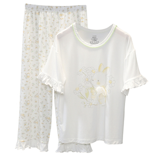 儿童莫代尔睡衣女童夏季冰丝薄款女宝宝家居服短袖套装大童空调服