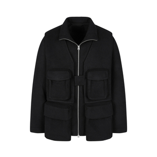速写男装2024冬外套男款粗纺立领H型多口袋毛呢夹克外套休闲时髦