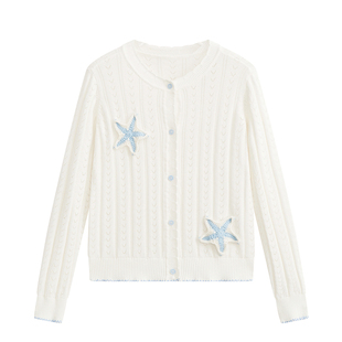爱法贝春秋学院风麻花针织开衫女童白色纽扣毛衣外套少女感甜美