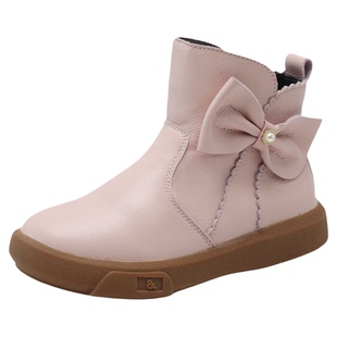 蝴蝶结女童短靴真皮加绒公主鞋2025冬新款短筒儿童棉靴中大童皮靴