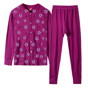 妈妈秋衣秋裤套装纯棉中老年人开衫保暖内衣女士棉毛衫女线衣线裤