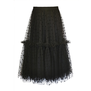 纱纱裙2025春夏新款荷叶边高腰百搭韩版网纱裙女仙女半身裙a字裙