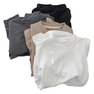 德绒圆领打底衫男2025秋冬新款宽松纯色内搭保暖加绒加厚长袖t恤