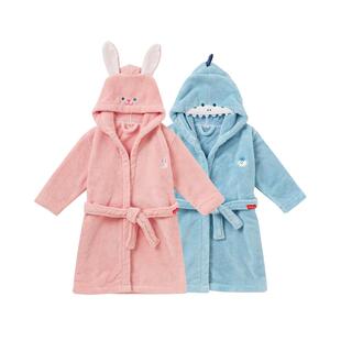 三利儿童浴袍吸水女童宝宝洗澡浴衣男童斗篷连帽浴巾可穿秋冬睡袍