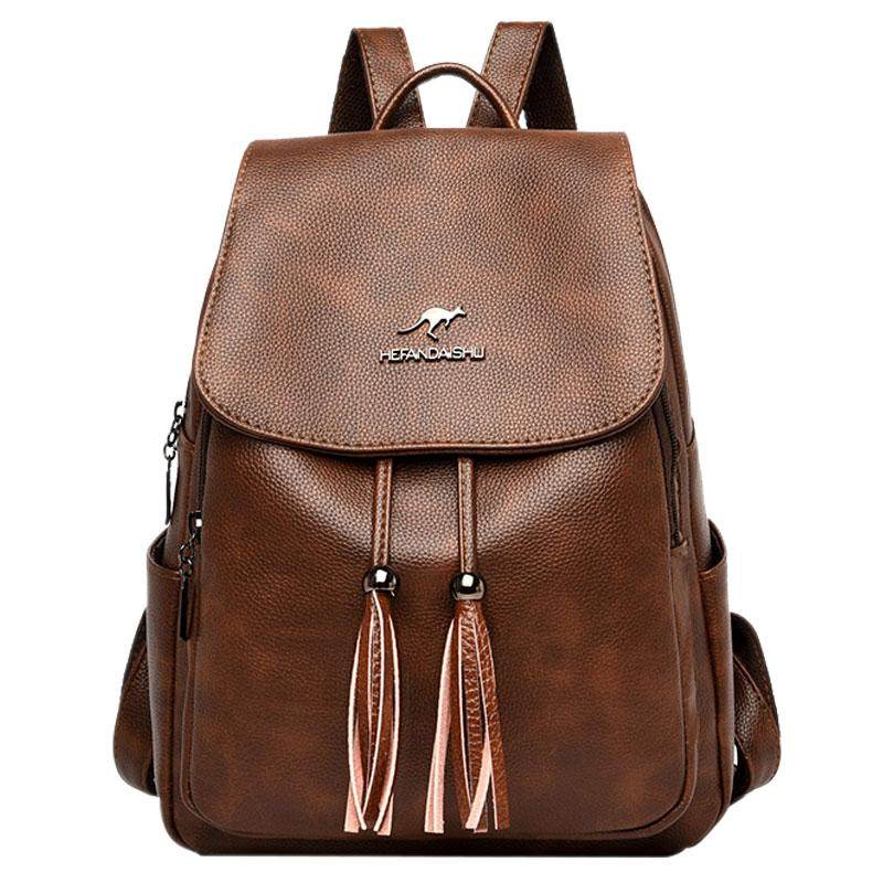 袋鼠威威纯牛皮双肩包女2024新款背包软皮时尚百搭大容量女包真皮