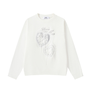 HTCU 梦心 芭蕾舞印花蝴蝶结宽松上衣女立体爱心蕾丝圆领套头卫衣