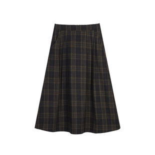 日系复古格纹半身裙女早春新款毛呢格子裙高腰显瘦垂坠感a字伞裙