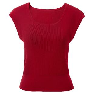 ibudu2025春季新款纯色坑条针织衫U领修身毛衫显瘦短款简约女