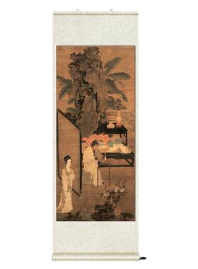 听琴图宋徽宗赵佶仿古丝绸名家字画挂画风水画装饰画绢画茶楼挂画