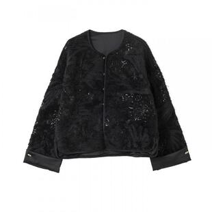 宝诗黎圆领蕾丝亮片兔毛外套女2026春季气质宽松慵懒百搭休闲上衣