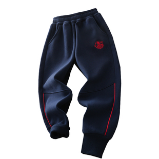 男童加绒裤子冬季2026新款喜庆刺绣儿童运动裤中大童新年保暖长裤