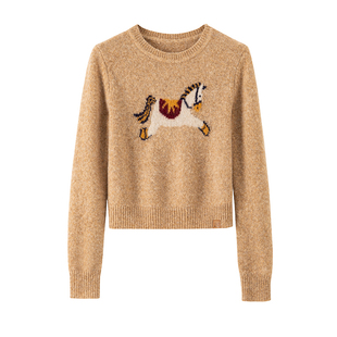 BANANA CICI2026年春季新款“一马当先”插画羊驼毛圆领针织衫