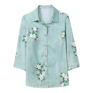 妈妈夏装衬衫女中袖洋气妈妈t恤上衣大码中老年洋气套装奶奶小衫