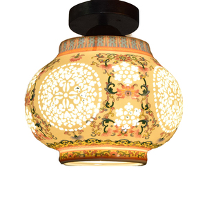 中式陶瓷吊灯五彩玲珑瓷单头客厅门厅玄关阳台过道陶瓷吸顶灯