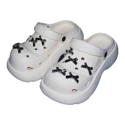 细细条甜酷银色蝴蝶结洞洞鞋女