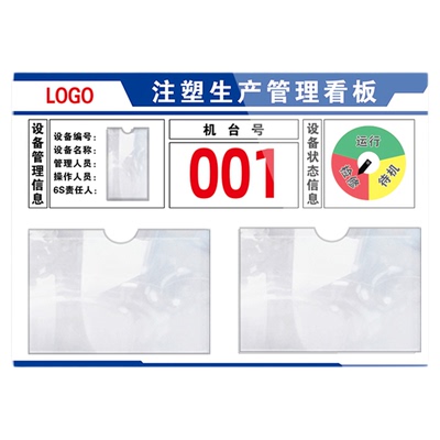注塑机生产看板公示栏注塑机标识牌展示板定制工厂车间生产管理看板标识牌运行维护管理提示牌编号维检提示牌