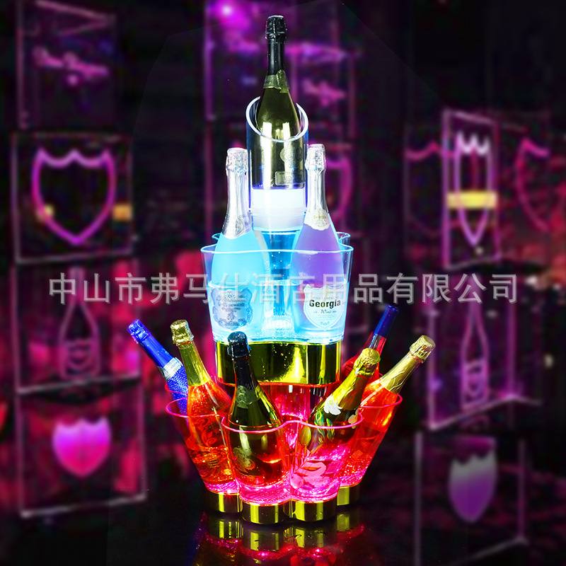 酒吧创意LED发光三层黑桃A香槟酒塔夜店PC耐摔网红洋酒鸡尾酒酒具