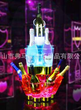 酒吧创意LED发光三层黑桃A香槟酒塔夜店PC耐摔网红洋酒鸡尾酒酒具