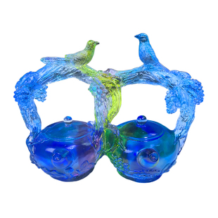 琉璃喜鹊茶壶欢喜壶喜结连理摆件高档家居装饰品结婚礼物客厅卧室