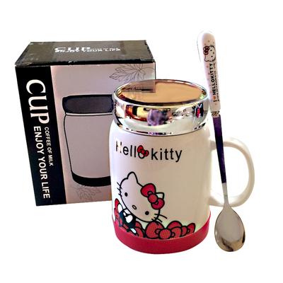 陶瓷卡通风大容量带盖勺咖啡杯