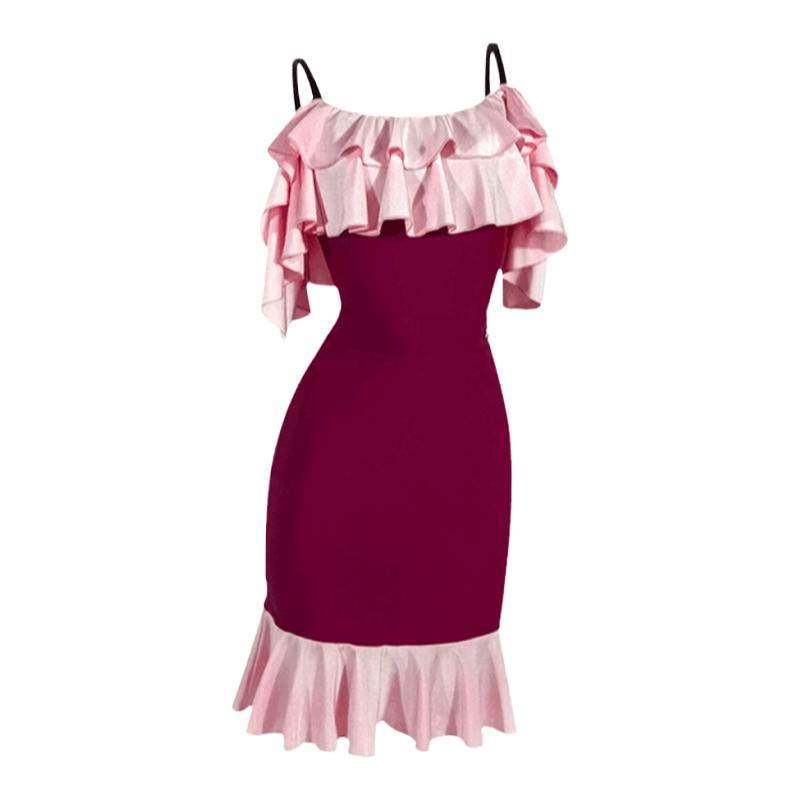 又见梵羽夏季拉丁服套装吊带荷叶上衣进口哑氨包臀半身裙夏 DL968