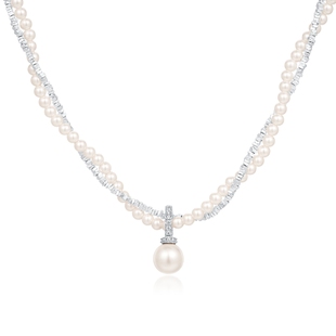 潮宏基闪耀银河s925银仿珍珠项链双层坠链颈饰锁骨链碎碎银送女友