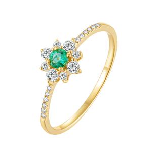 ILCO尤珂「生如夏花」黄18K金天然祖母绿戒指红宝石镶嵌钻石花型