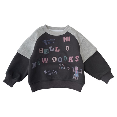 男童加绒卫衣时尚字母假两件上衣