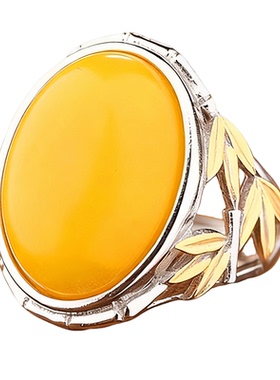 s925银戒指托椭圆镶嵌琥珀空托