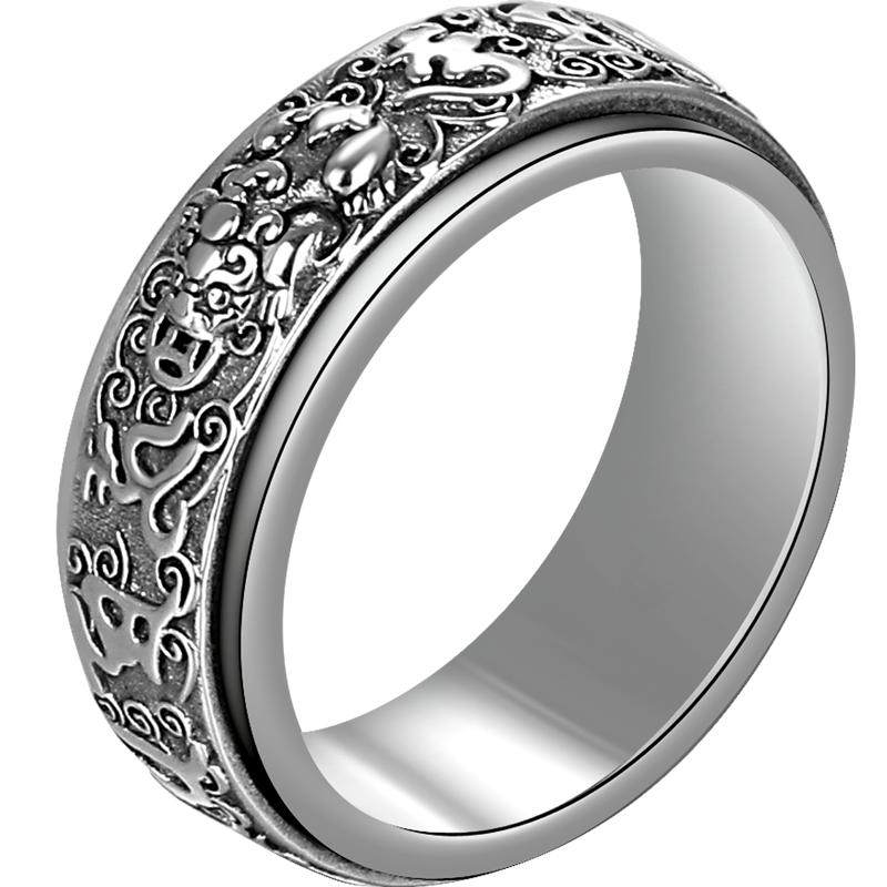 老银匠六字箴言貔貅双层男戒