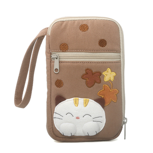 Kine猫 枫叶猫手机包卡通可爱棉布女手拿手挽手拎收纳袋小众包包