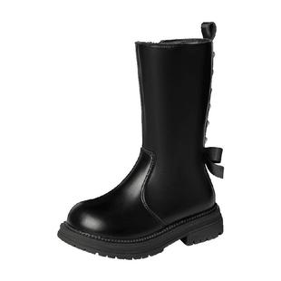 斯纳菲儿童靴子女童长筒靴真皮2025秋冬新款加绒时尚加绒棉马丁靴