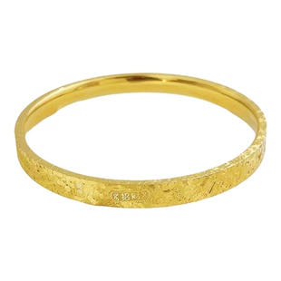 5G黄金碎碎冰吉言吉语手镯999足金空心固口手镯招财平安如意暴富