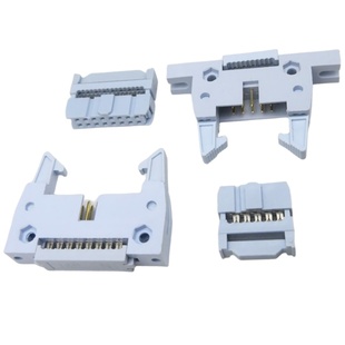 2.54mm压接式牛角DC2插座有耳固定无耳FC双排孔延长排线公母插头