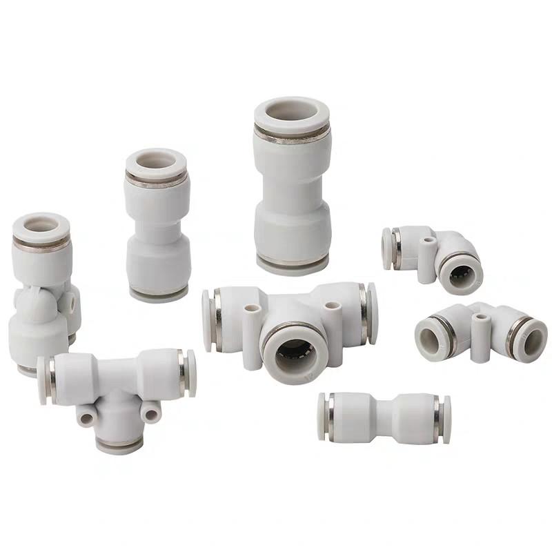 气动PY4气管快速接头PU8PV6PE白色对接塑料快插变径直通T三通接头