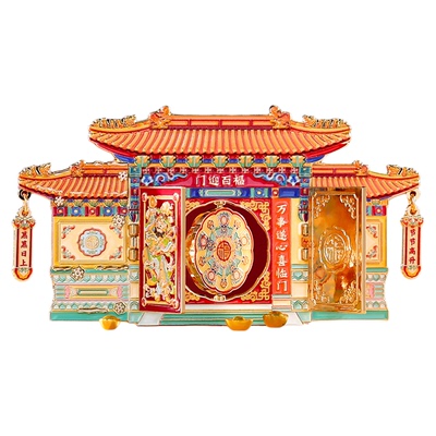 中式门神旋转金属冰箱贴可开门