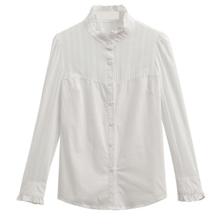 衬衫女长袖2026春秋新款白色显瘦立领木耳打底衫百搭上衣气质衬衣