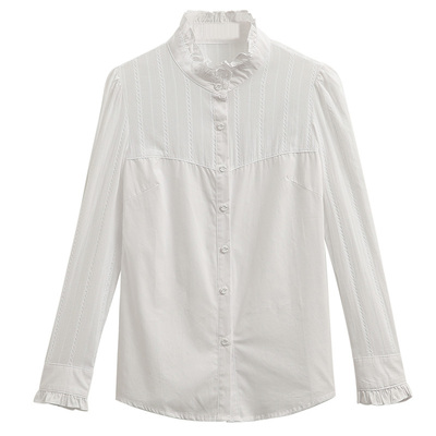 春秋新款纯棉立领木耳百搭风衬衫