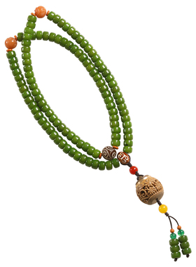 绿菩提根手串文玩念珠男女款手链108颗菩提子手持佛珠项链毛衣链