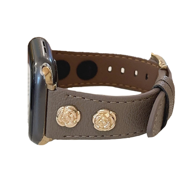 适用iwatch表带荔枝纹皮革山茶花