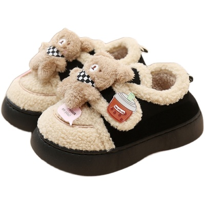 可爱卡通小熊毛绒包跟棉鞋