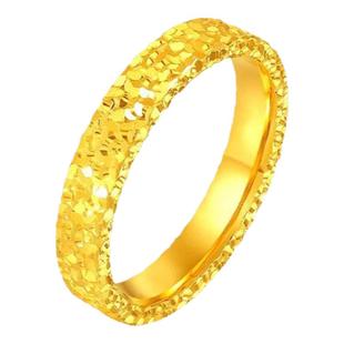 黄金色网红碎碎冰戒指男女新款对戒爆闪满天星锤纹指环沙金戒指