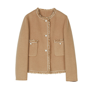 SANI奥莱特卖商场同款100%绵羊毛冬小香风外套短款双面呢大衣女