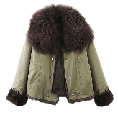 两面穿羊羔毛领兔毛皮草短外套女