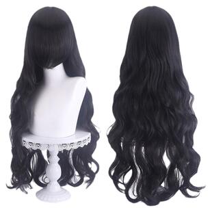 漂流假发 80cm中长微卷发万用加厚黑金紫粉深浅棕绿色头套cos毛胚